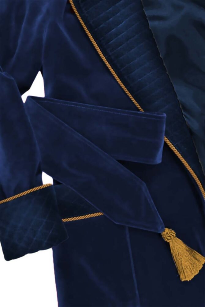 Herren Hausjacke Dunkelblau Gold Samt – Bild 5