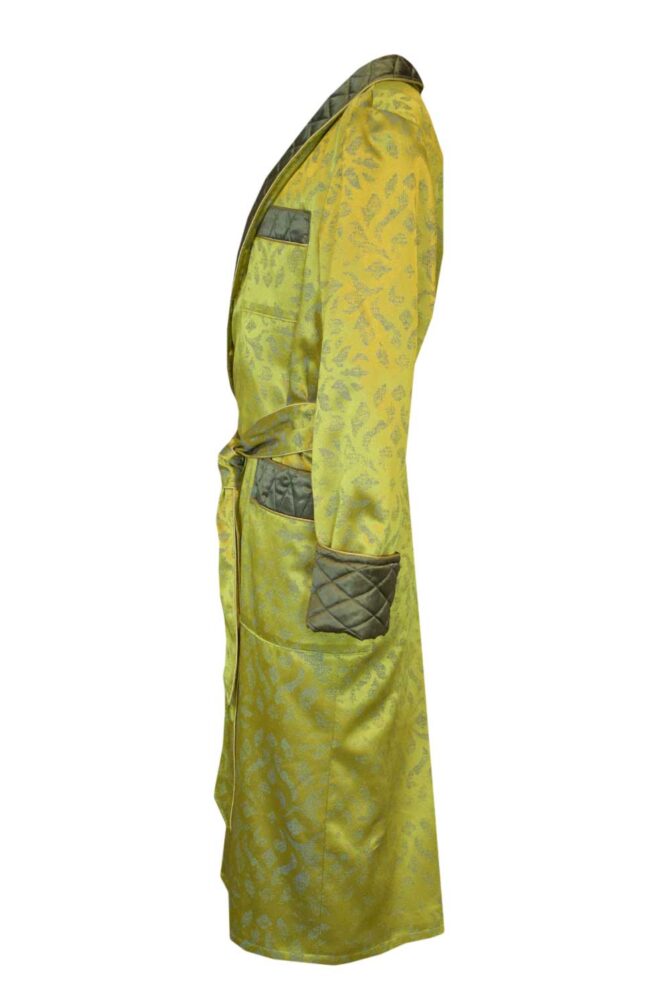 Men's Dressing Gown Chartreuse Olive Green Jacquard Quilted - Image 2