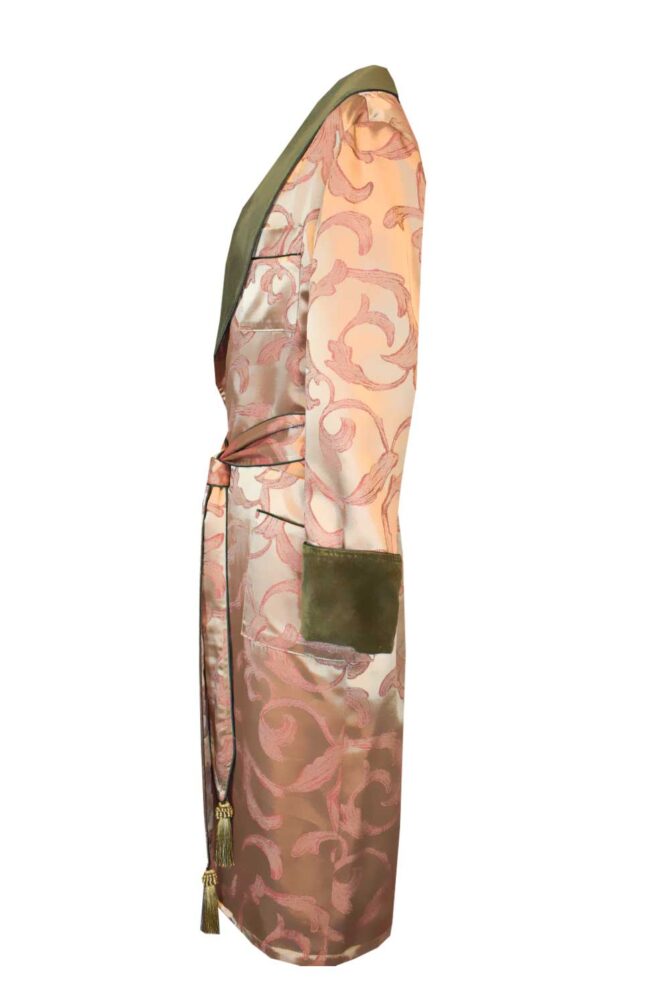 Men's Dressing Gown Antique Gold Olive Green Velvet Jacquard - Image 5