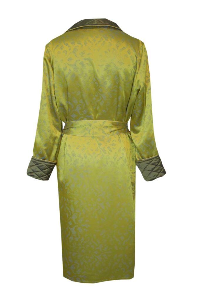 Men's Dressing Gown Chartreuse Olive Green Jacquard Quilted - Image 3