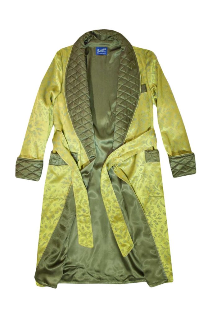 Men's Dressing Gown Chartreuse Olive Green Jacquard Quilted - Image 4