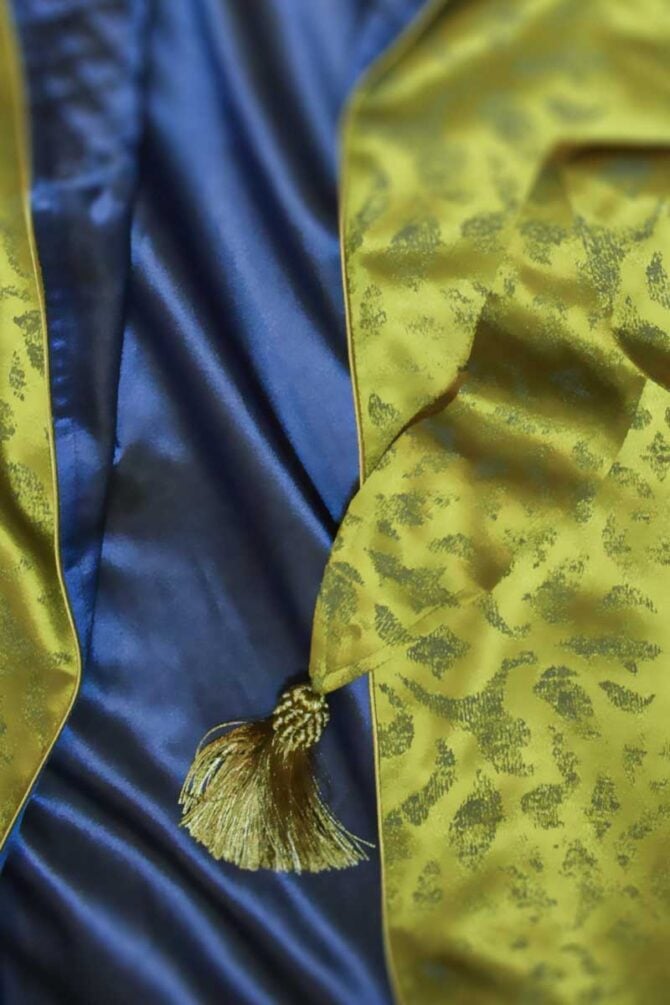 Men's Dressing Gown Chartreuse Green Royal Blue Jacquard Quilted - Image 5