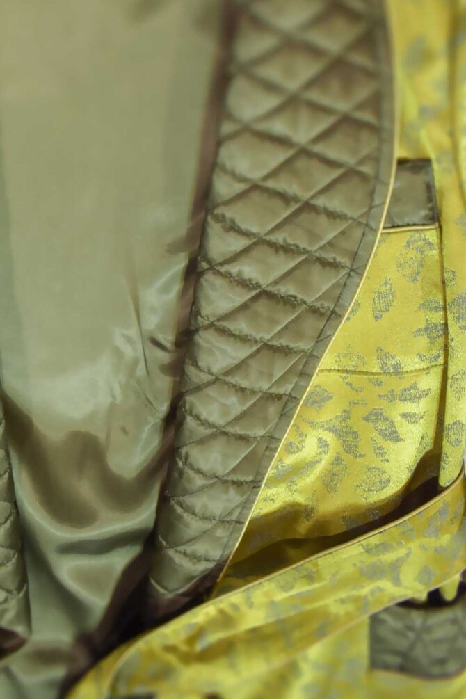Men's Dressing Gown Chartreuse Olive Green Jacquard Quilted - Image 5
