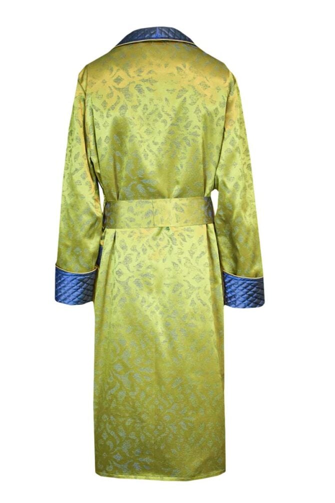 Men's Dressing Gown Chartreuse Green Royal Blue Jacquard Quilted - Image 6