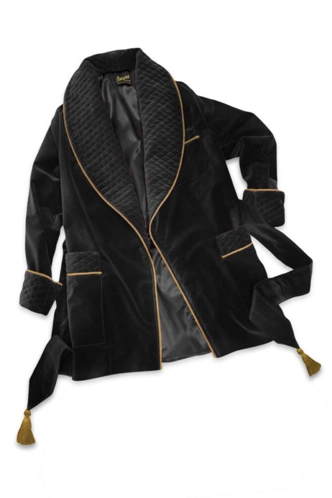 Men's Smoking Jacket Black Gold Velvet - Image 3