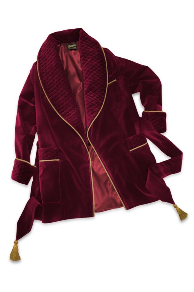 Herren Hausjacke Weinrot Gold Samt – Bild 3
