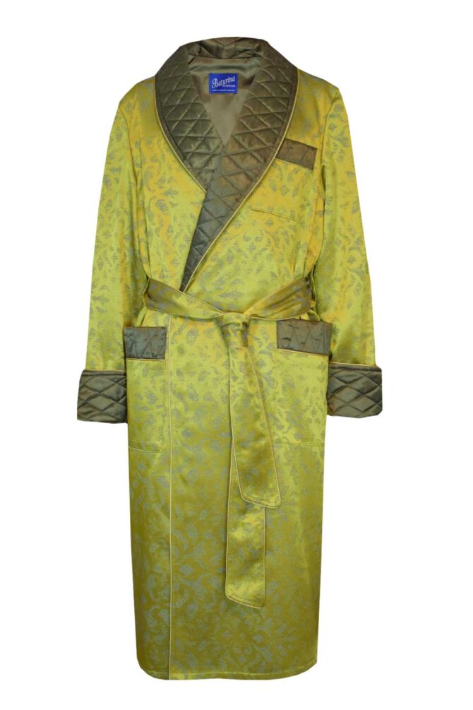 Men's Dressing Gown Chartreuse Olive Green Jacquard Quilted - Image 1