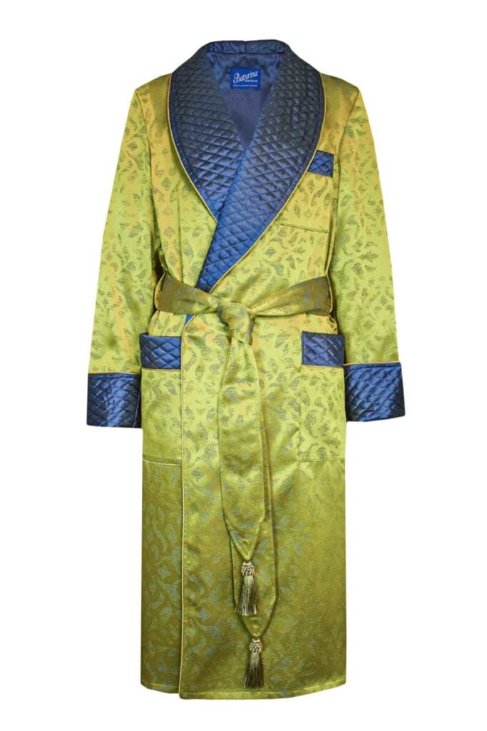 mens dressing gown chartreuse dark blue robe quilted, Dressing Gowns and Pajamas by Baturina Homewear