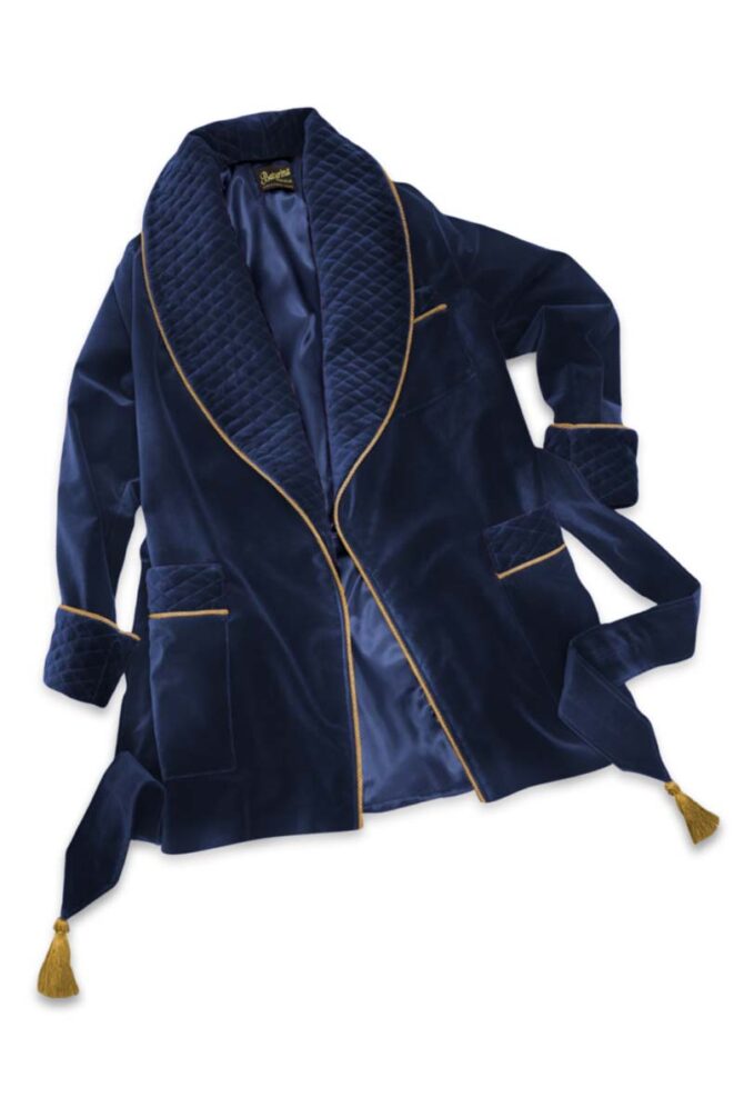 Herren Hausjacke Dunkelblau Gold Samt – Bild 3