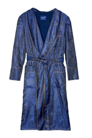 navy cotton lining paisley robe men dressing gown, Dressing Gowns and Pajamas by Baturina Homewear