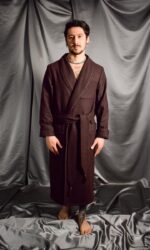 01brown wool robe model, Dressing Gowns and Pajamas by Baturina Homewear