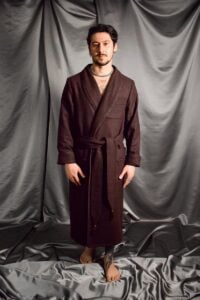 01brown wool robe model, Dressing Gowns and Pajamas by Baturina Homewear