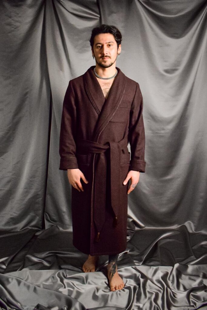 01brown wool robe model, Dressing Gowns and Pajamas by Baturina Homewear