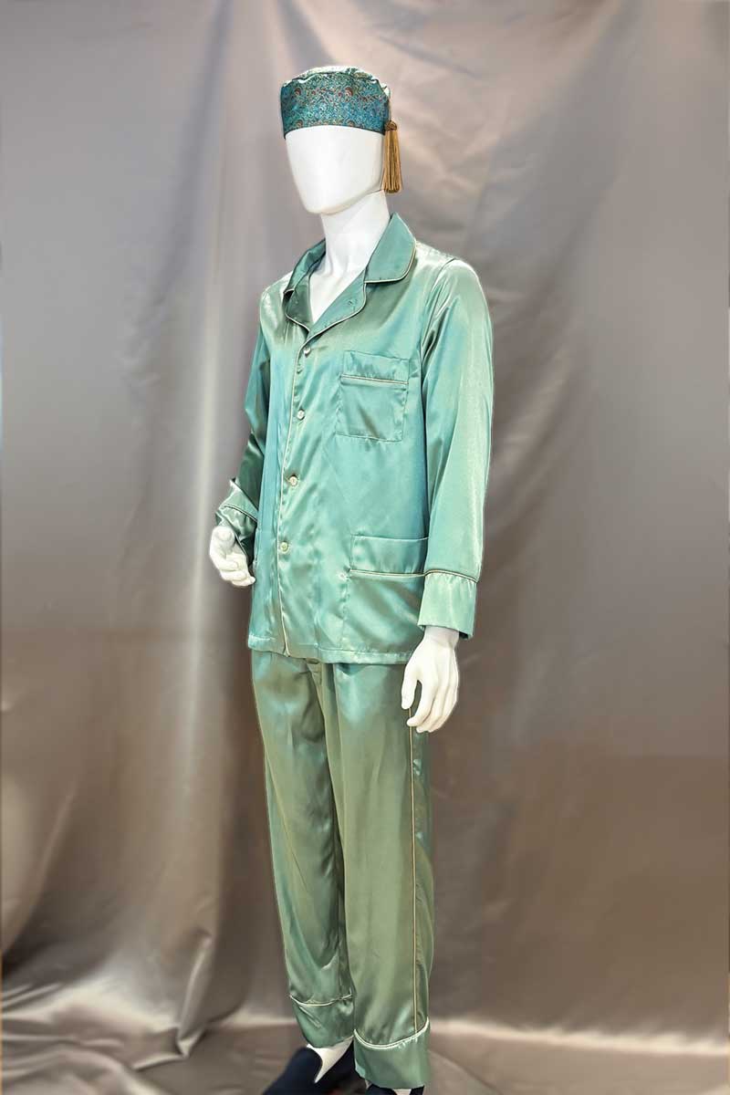 5sage-green-robe-pajamas-men Men's Pajamas Set Sage Green Satin - Image 1