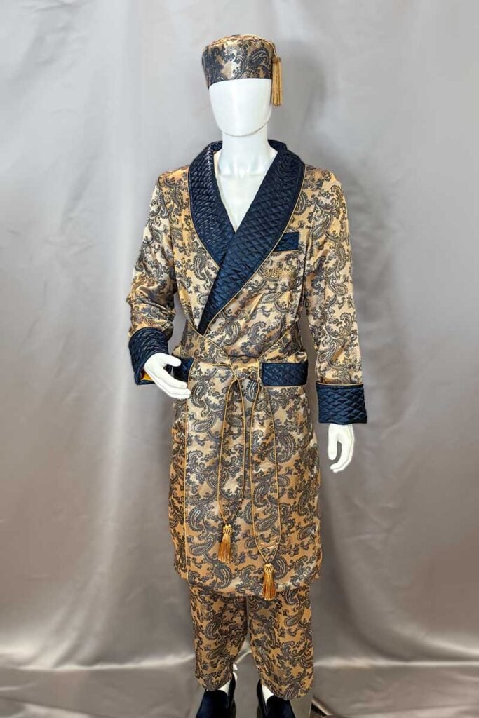 mens gold paisley dressing gown robe silk, Dressing Gowns and Pajamas by Baturina Homewear