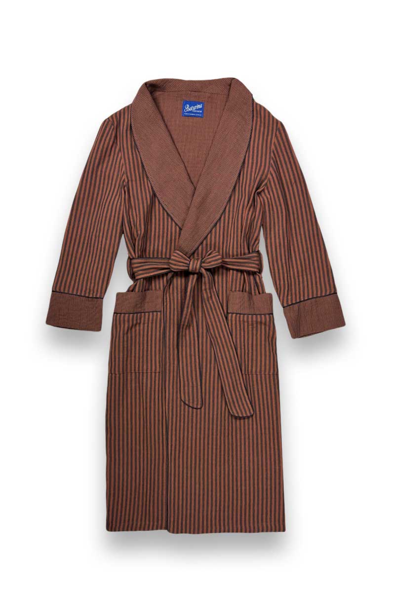 7Camel-brown-cotton-robe-striped-dressing Women's Robe Coffee Brown Stripes Pure Cotton Double Gauze Muslin - Image 1
