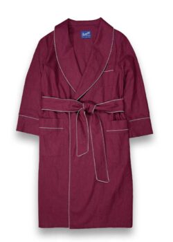 Burgundy linen robe classic dressing gown, Dressing Gowns and Pajamas by Baturina Homewear