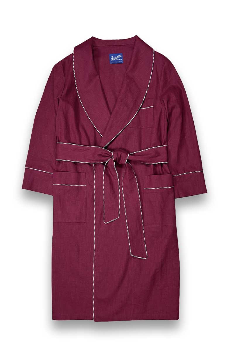 Burgundy-linen-robe-classic-dressing-gown Men's Robe Burgundy Linen - Image 1