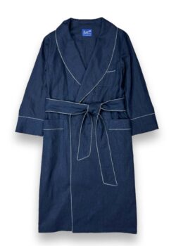 navy blue linen dressing gown men robe, Dressing Gowns and Pajamas by Baturina Homewear