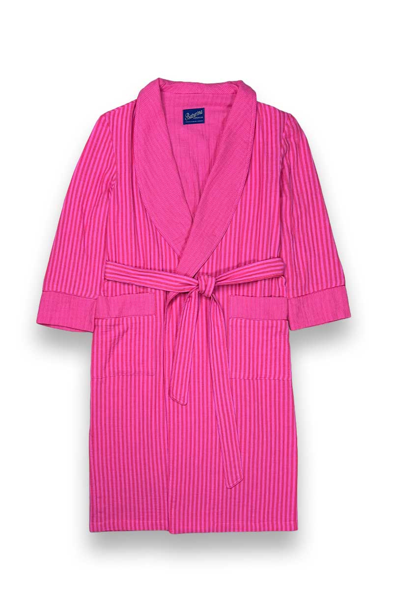 pink-cotton-robe-striped-dressing-gown Men's Robe Hot Pink Stripes Pure Cotton - Image 1