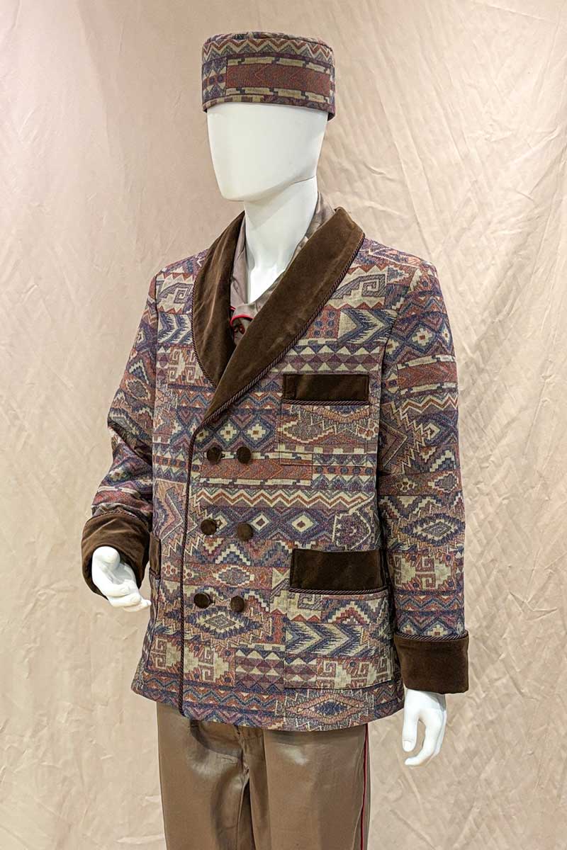 smoking-jacket-cotton-double-breasted-vintage Men's Smoking Jacket Double Breasted Southwestern Tapestry Jacquard with Velvet Lapels - Image 1