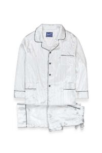 white cotton pajamas striped satin, Dressing Gowns and Pajamas by Baturina Homewear