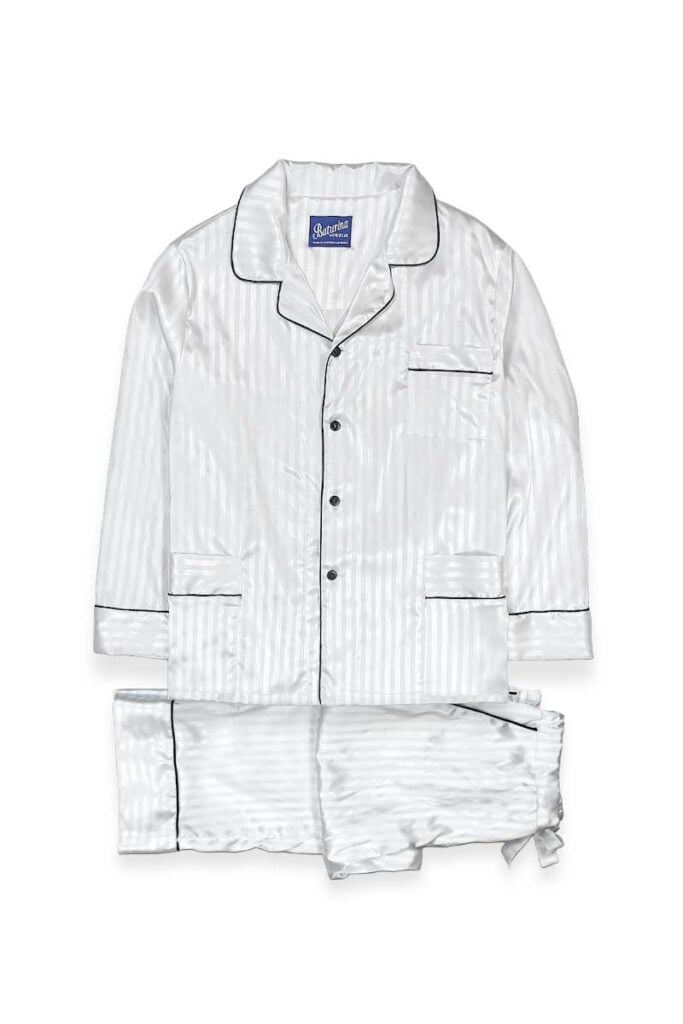 white cotton pajamas striped satin, Dressing Gowns and Pajamas by Baturina Homewear