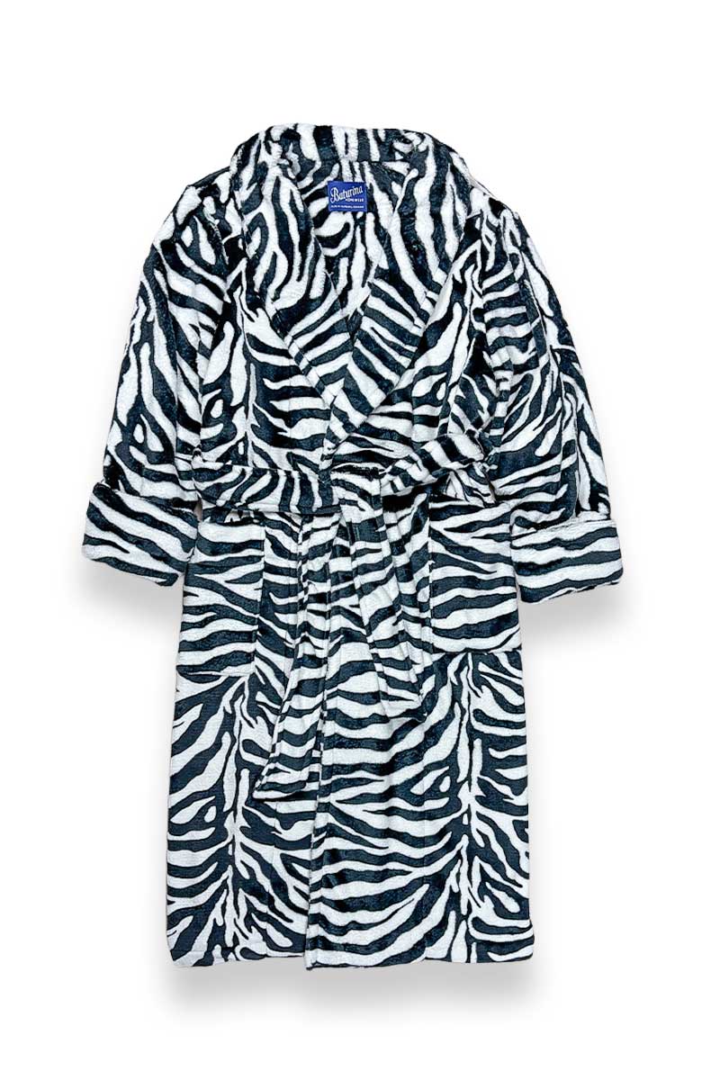 zebra-fleece-robe-dressing-gown Men's Robe Zebra Animal Print Fleece - Image 1