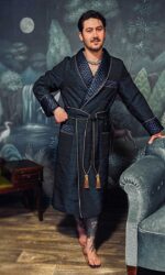 04medallion robe navy blue, Dressing Gowns and Pajamas by Baturina Homewear