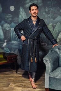 04medallion robe navy blue, Dressing Gowns and Pajamas by Baturina Homewear