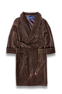 1dark brown velvet smoking jacket robe, Dressing Gowns and Pajamas by Baturina Homewear