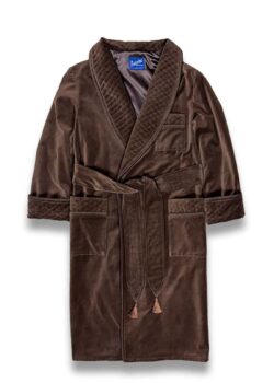 1dark brown velvet smoking jacket robe, Dressing Gowns and Pajamas by Baturina Homewear