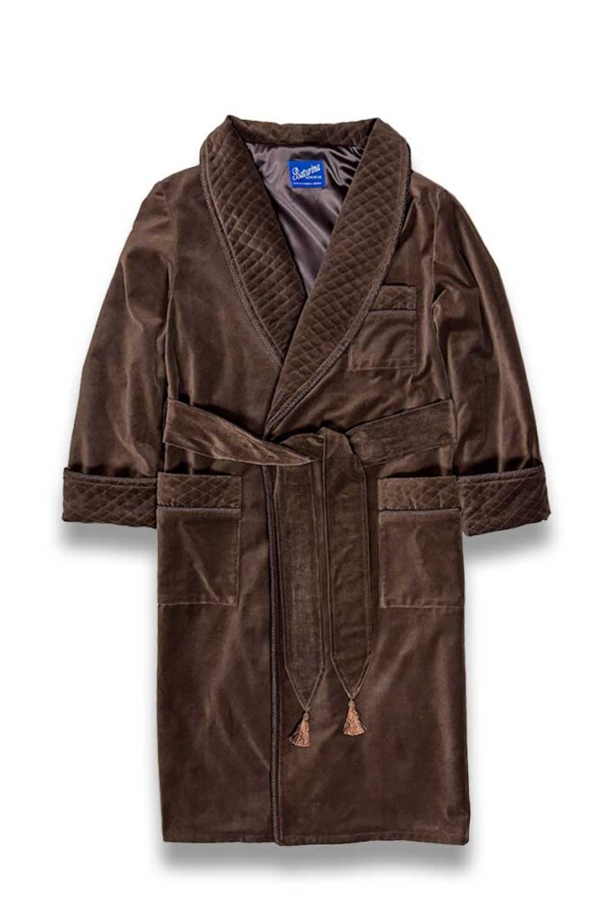 1dark brown velvet smoking jacket robe, Dressing Gowns and Pajamas by Baturina Homewear