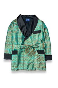 1green brocade smoking jacket black robe, Dressing Gowns and Pajamas by Baturina Homewear