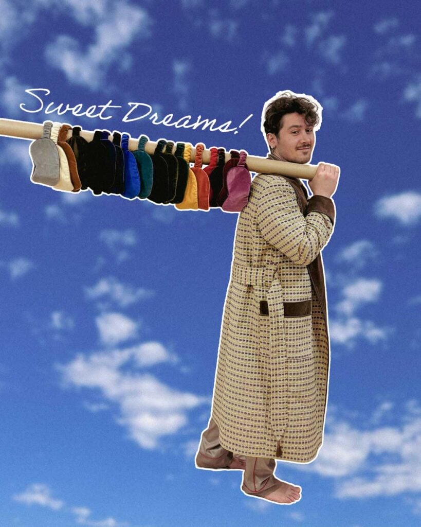 sleep mask pistachio dark brown robe collage, Dressing Gowns and Pajamas by Baturina Homewear