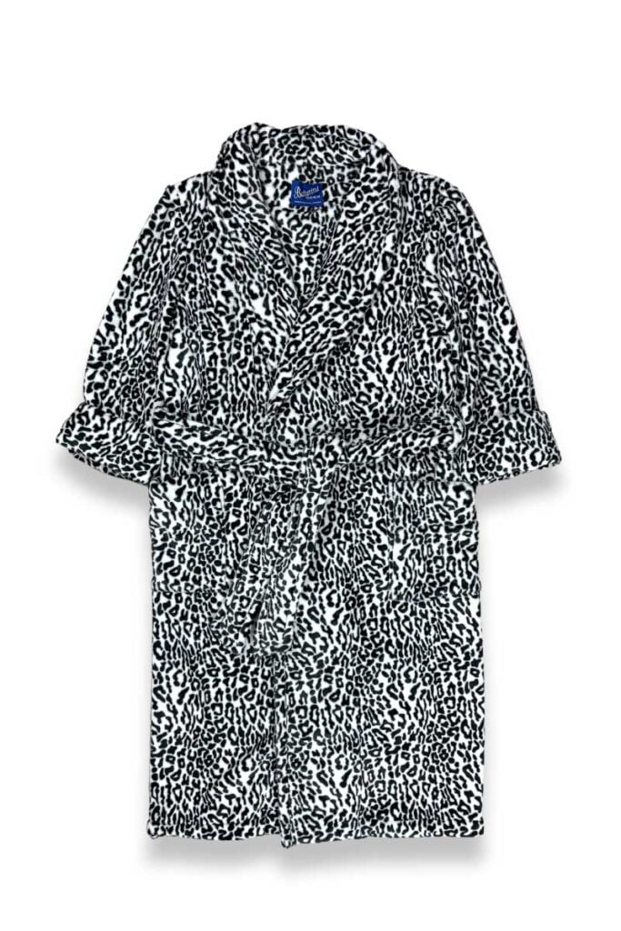 snow leopard dressing gown fleece robe, Dressing Gowns and Pajamas by Baturina Homewear