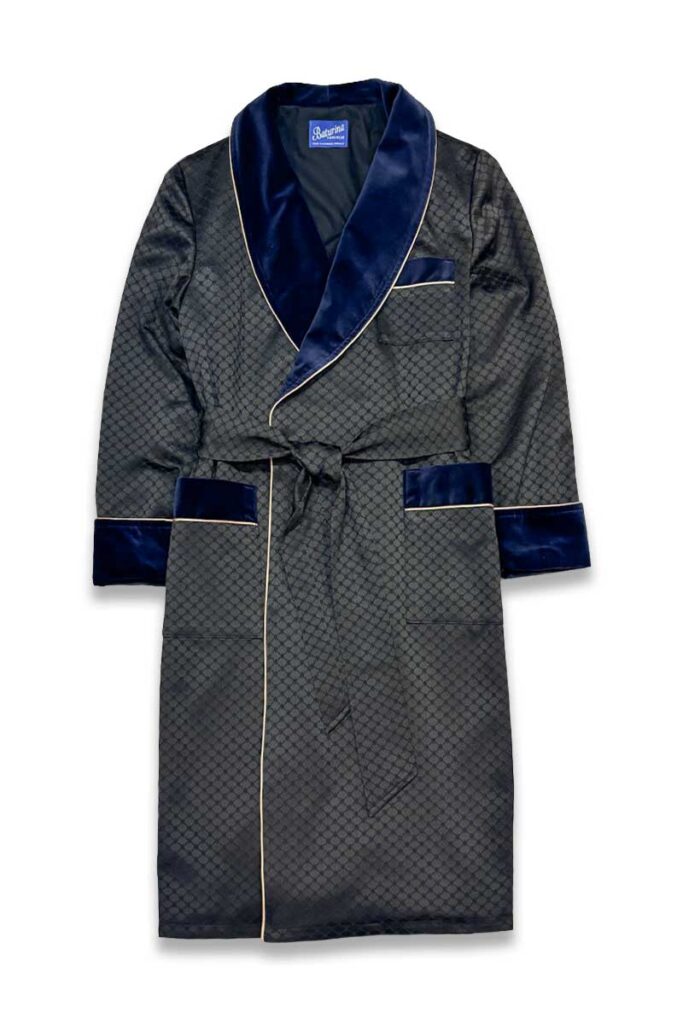 1black cotton navy velvet robe dressing gown, Dressing Gowns and Pajamas by Baturina Homewear