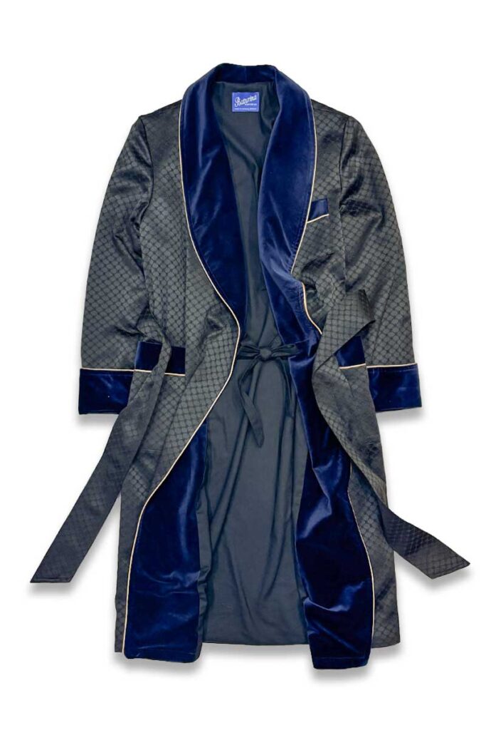2black cotton navy velvet robe dressing gown, Dressing Gowns and Pajamas by Baturina Homewear