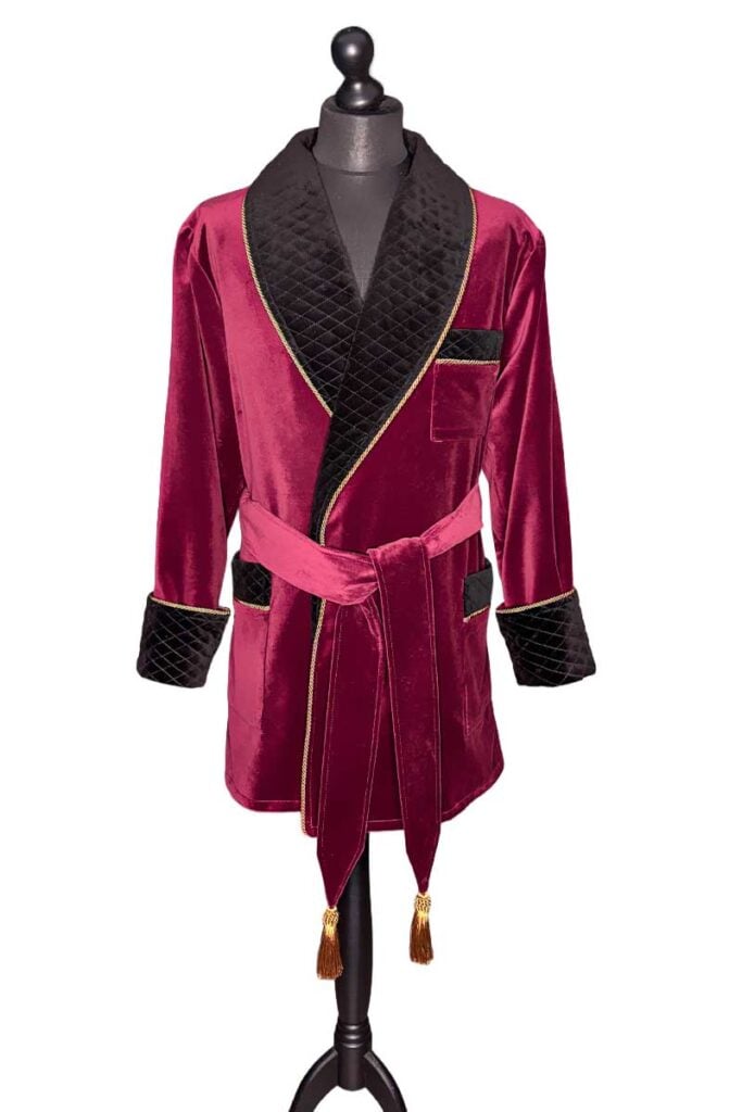 1burgundy velvet smoking jacket robe, Dressing Gowns and Pajamas by Baturina Homewear