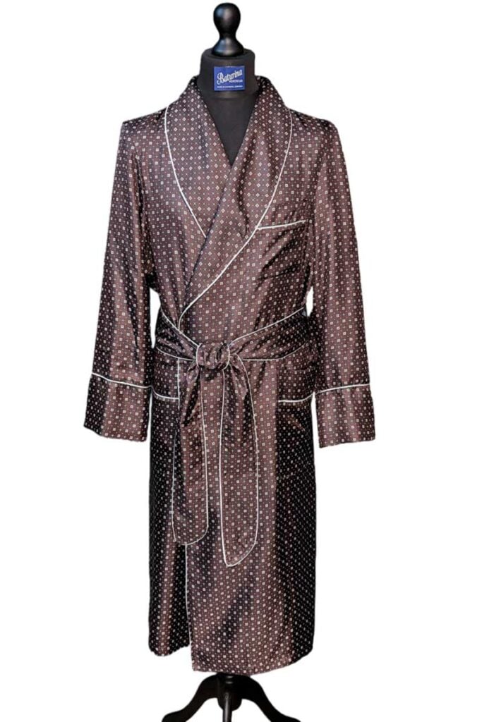 1pure silk dressing gown dark brown medallion, Dressing Gowns and Pajamas by Baturina Homewear