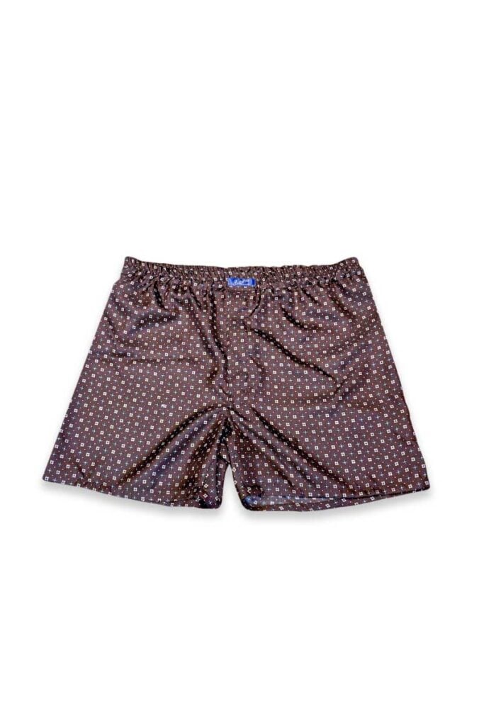 silk twill dark brown medallion boxer shorts, Dressing Gowns and Pajamas by Baturina Homewear